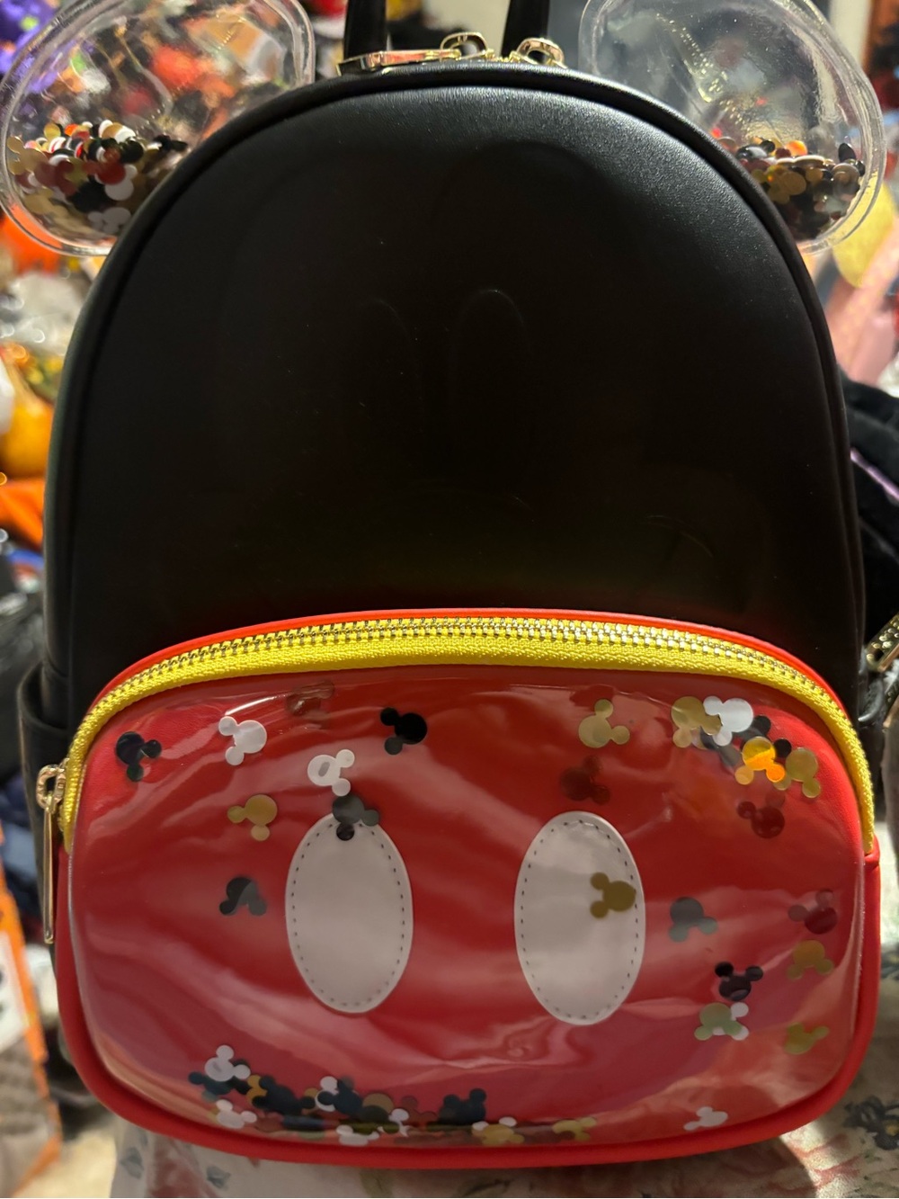 Loungefly Black Backpack with Red Confetti Front Pocket